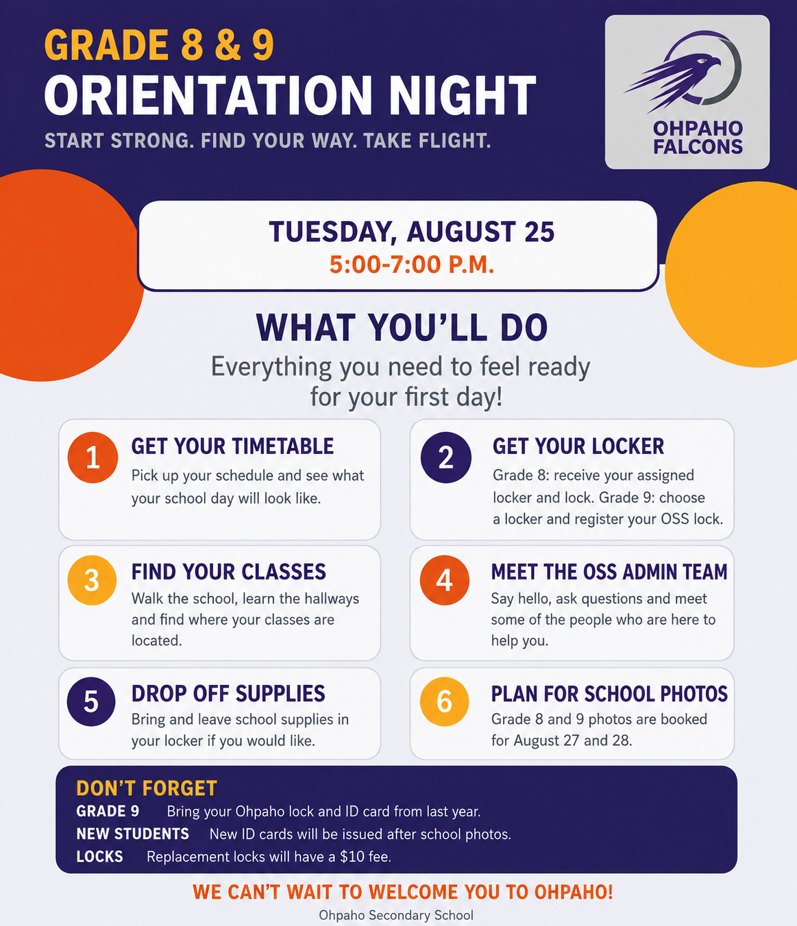 Grade 8 and 9 Orientation info